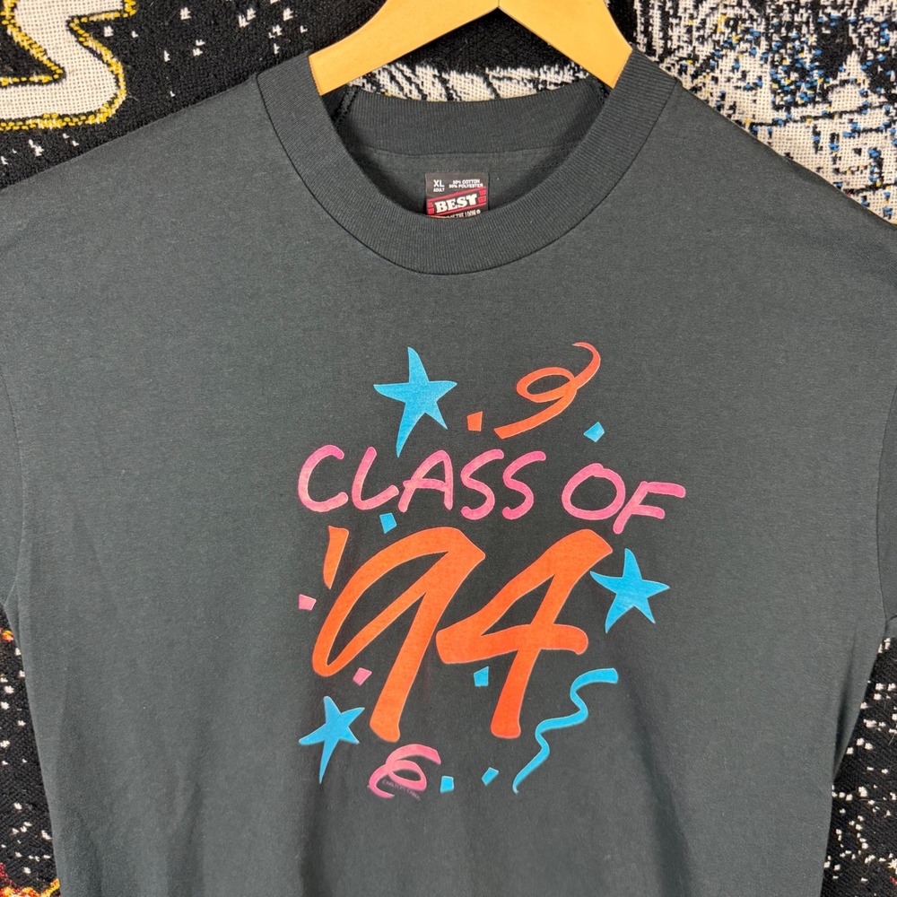Vintage 90s Best Fruit of the Loom Class of 94 T Shirt XL Black Single Stitch